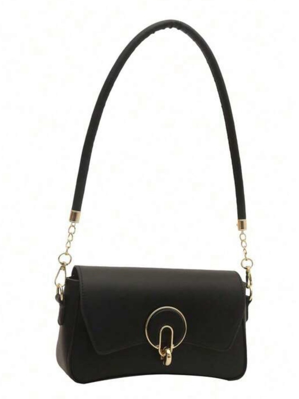 Classic Black Shoulder Bag with Gold Hardware